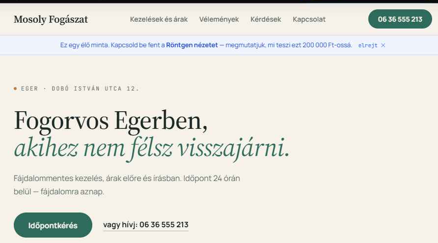 Mosoly Fogászat minta-oldal előnézete